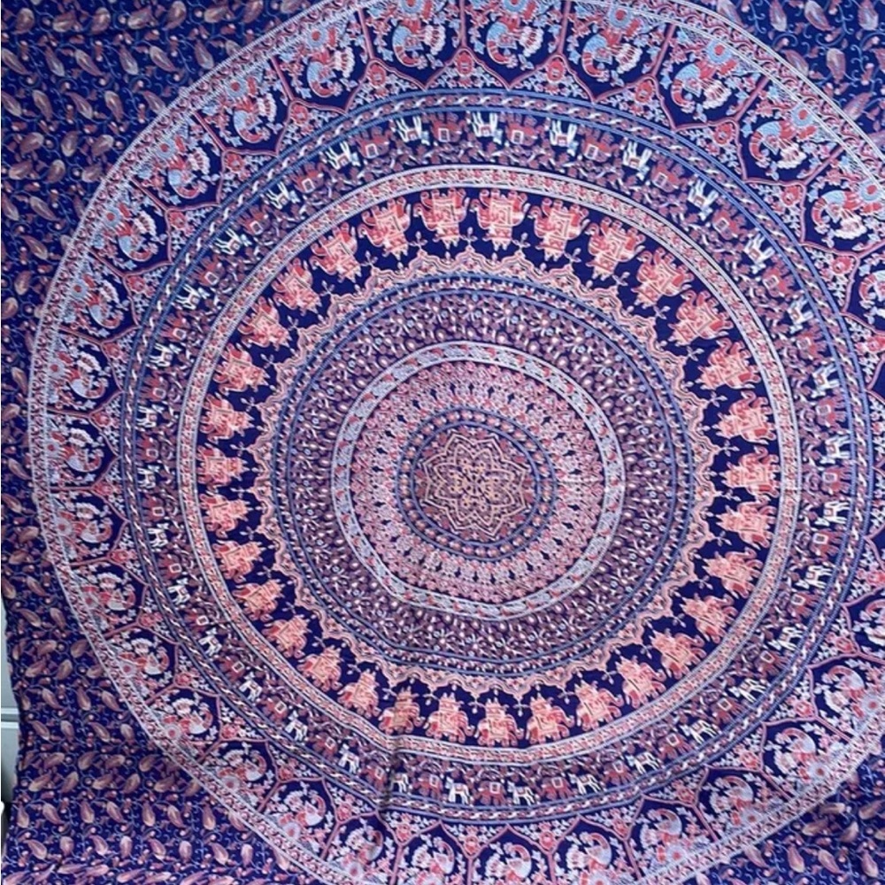 Elephant Meditation Medallion Mandala Tapestry, Bedspread, Throw Tie-dye